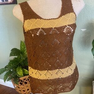 Brown and Cream Crochet Tank Top